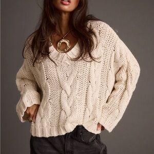 12th Tribe Remi Ivory Cable Knit Sweater size Large cream Boho